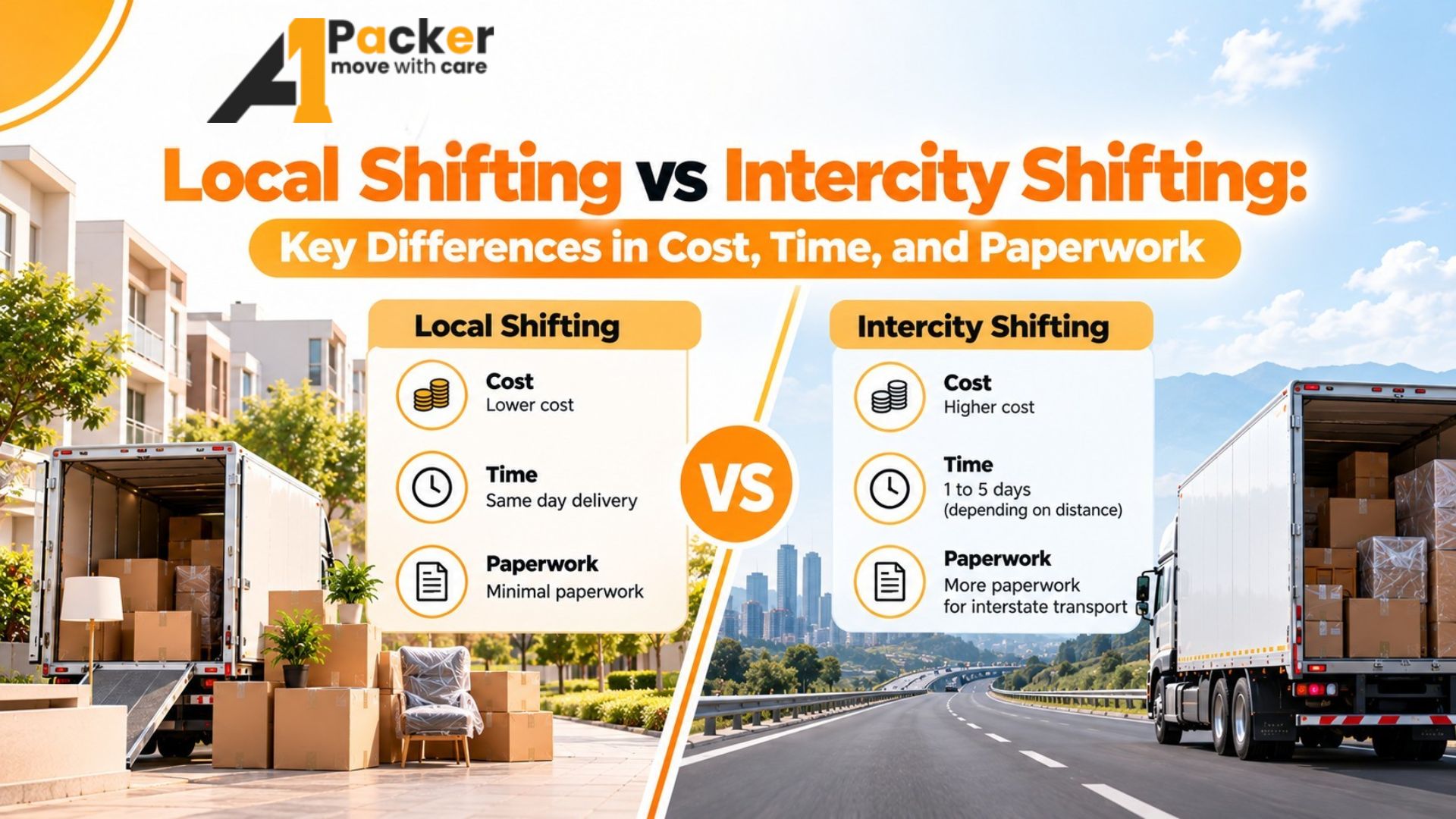 Local Shifting vs Intercity Shifting: Key Differences in Cost, Time, and Paperwork